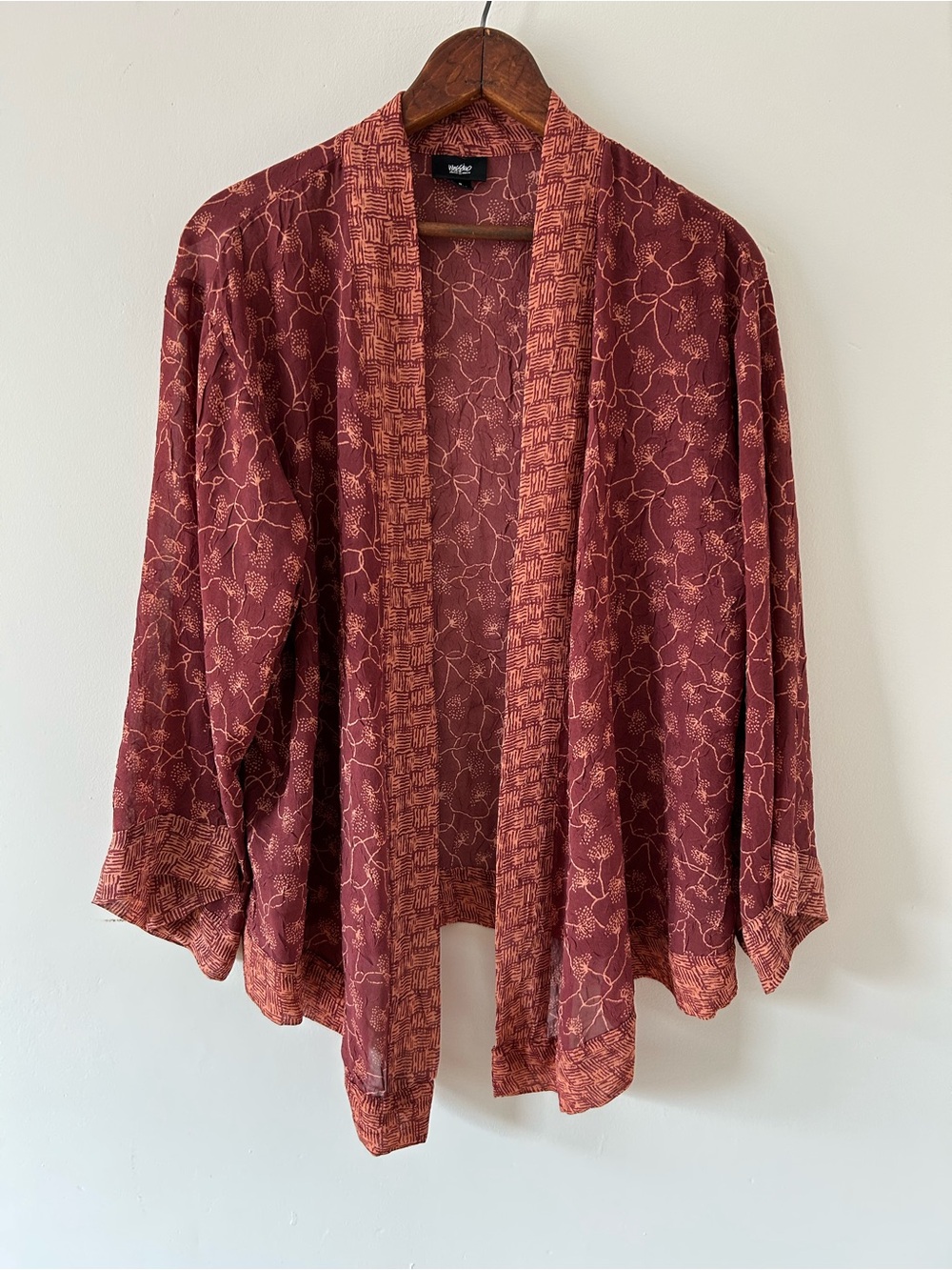 Women's Open-Front Maroon Sheer Floral Kimono - Mossimo